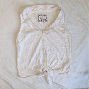 Anthropologie XS Button Up Tie Collared Retro Vintage Cotton Tank Cottagecore